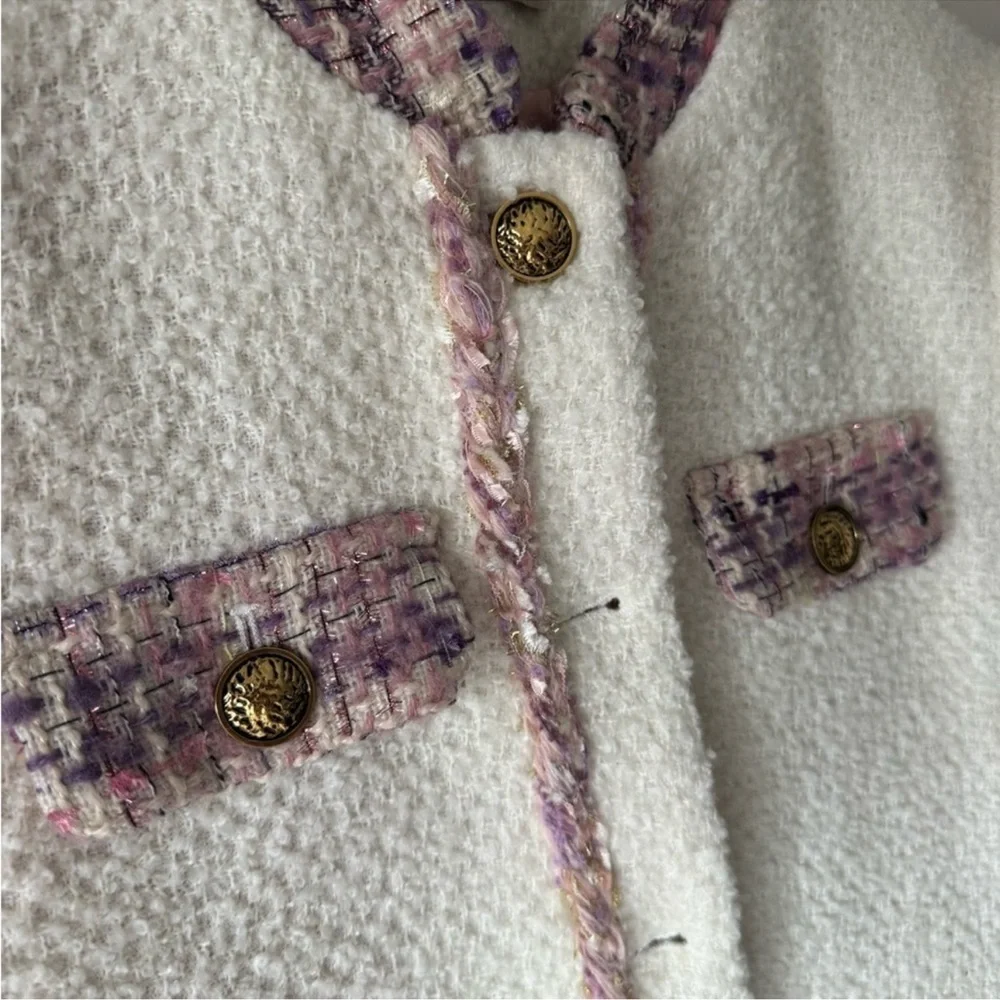Celine White Tweed Jacket with Purple/Pink Accents - Picture 7 of 10